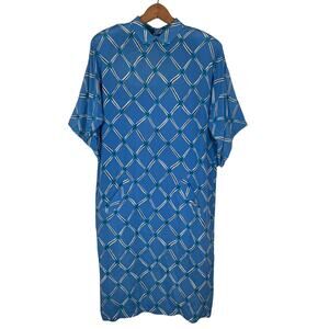 Vintage Charles Bianco 100% Silk Blue Print Collared Shift Dress    Size: 10